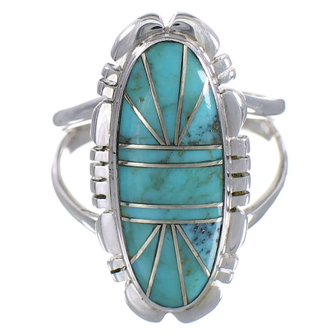 Authentic Sterling Silver Jewelry Turquoise Inlay Ring Size 6-1/4 RX94168